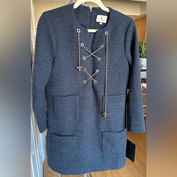 Tuckernuck Navy Tie Tweed Kelly Dress, Navy Blue Boxy Dress, Size Medium - Picture 8 of 16